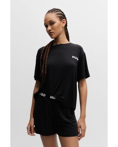 HUGO Relaxed-fit Pyjama T-shirt With Printed Logo - Black