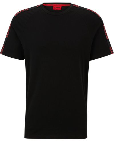 HUGO Relaxed-fit T-shirt Van Stretchkatoen Met Logoband - Zwart