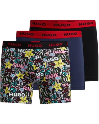 HUGO Three-pack Of Stretch-cotton Boxer Briefs With Logos - Red