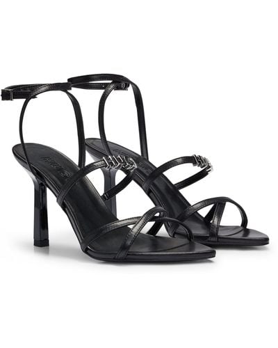 HUGO Nappa-leather Strappy Sandals With Logo Trim - Black