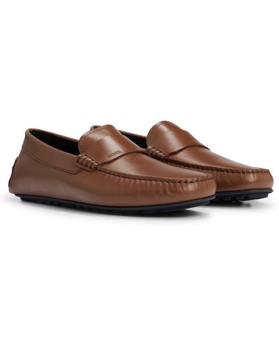 BOSS Nappa-leather Driver Moccasins With Emed Logo - Brown