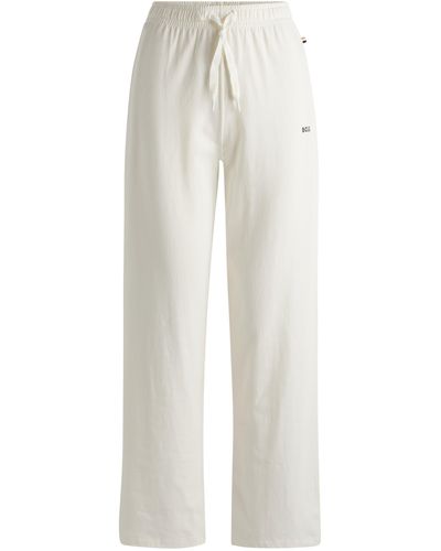 BOSS Pyjama-Hose aus Stretch-Baumwolle mit Tunnelzug und Logo-Print - Weiß