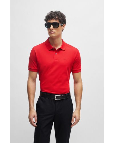 BOSS Polo Regular en coton avec logo brodé - Rouge