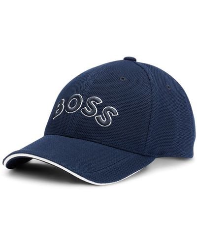 BOSS Logo-embroidered Cap In Woven Piqué - Blue