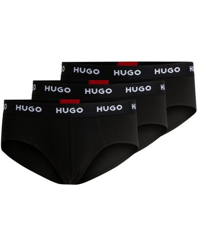 HUGO Lot de trois slips en coton stretch avec taille à logo - Noir