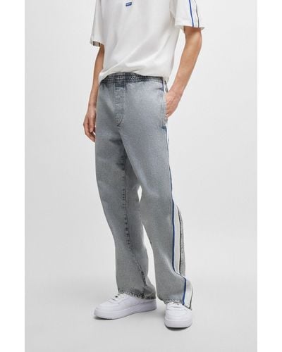 HUGO Grey Relaxed-fit Jeans With Side Poppers And Contrasting Tape
