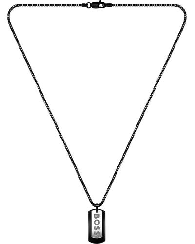 BOSS Collar de acero negro con colgante de logo con etiqueta doble - Metálico