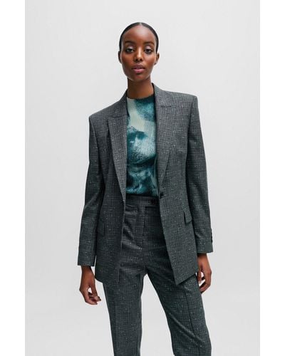 BOSS Slim-fit Jacket In Italian Slub Wool-blend Twill - Black