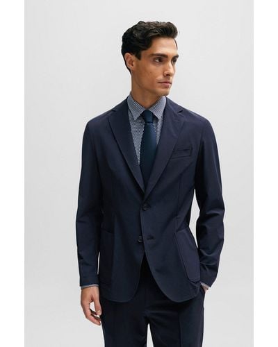 BOSS Slim-fit Jacket In Performance-stretch Material - Blue