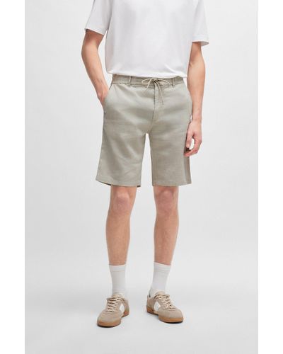 BOSS Tapered-fit Shorts In A Linen Blend - Natural