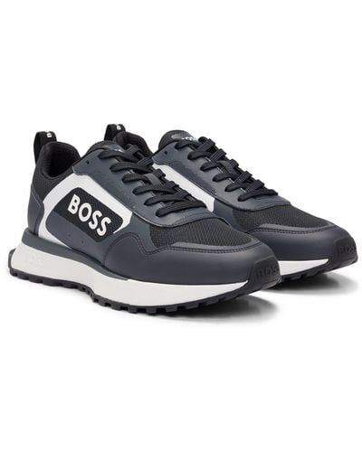 BOSS Mixed-material Lace-up Sneakers With Faux Leather - White