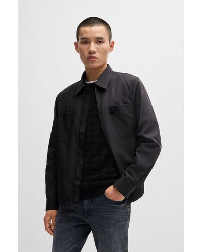 HUGO Oversized-fit Zip-up Shirt Jacket With Metal Logo Detail - Black