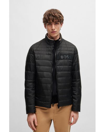 BOSS Water-repellent Padded Jacket With 3d Logo Tape - Black
