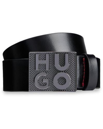 HUGO Gürtel aus italienischem Leder mit Stack-Logo auf der Koppelschließe - Schwarz