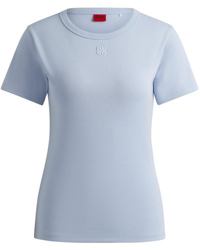 HUGO T-shirt Van Een Katoenmix Met Tweedelig Logostiksel - Blauw