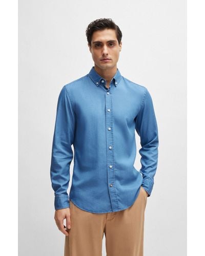 BOSS Casual-fit Shirt With Button-down Collar - Blue