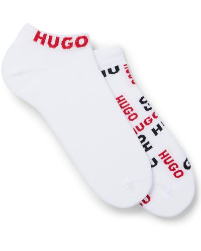 HUGO Lot de deux paires de chaussettes basses en coton mélangé à logos - Blanc