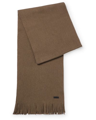 BOSS Raschel-knit Scarf In Wool - Brown