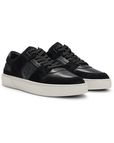 BOSS Gary Double-monogram Sneakers In Suede And Leather - Black