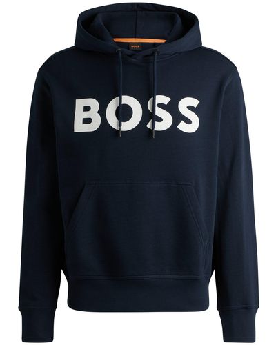 BOSS Cotton-terry Relaxed-fit Hoodie With Contrast Logo - Blue
