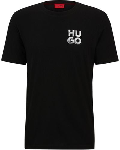 HUGO Cotton-jersey T-shirt With Decorative Reflective Logo - Black