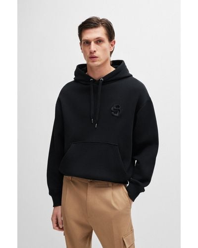 BOSS Oversized-fit Hoodie In Cotton With Double B Monogram - Black