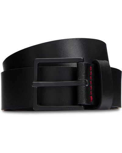 HUGO Cinturón reversible de piel italiana con logo de temporada y llamas - Negro