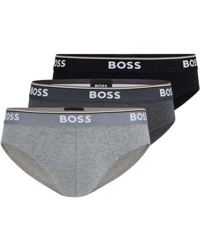 BOSS Three-pack Of Stretch-cotton Briefs With Logo Waistbands - Gray