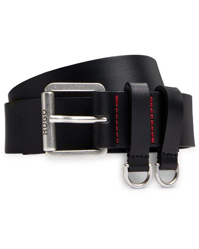 HUGO Italian-leather Belt With D-ring Details - Black