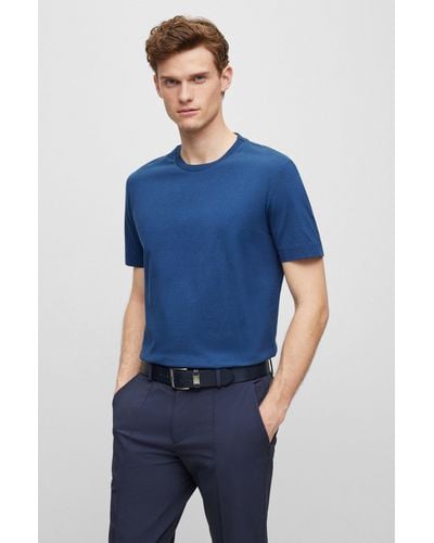 BOSS Regular-fit T-shirt In Mercerized Moulin Cotton - Blue