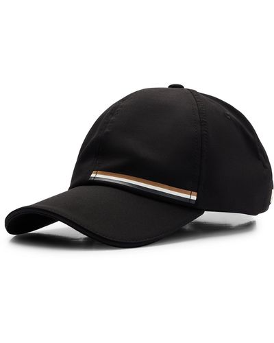 BOSS Cappellino idrorepellente con logo e righe tipiche del marchio - Nero