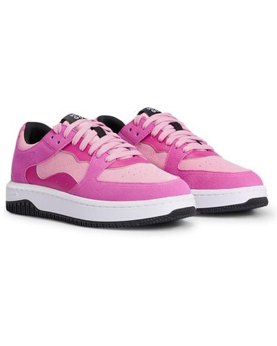 HUGO Lage Sneakers Van Suède Met Logodetails - Roze