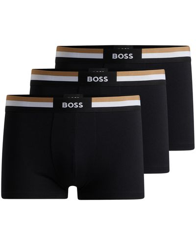BOSS Three-pack Of Cotton-blend Trunks With Signature Waistbands - Black