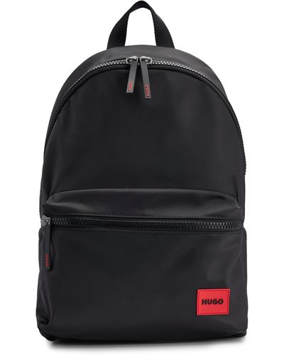 HUGO Backpack With Red Rubber Logo Label And Top Handle - Black