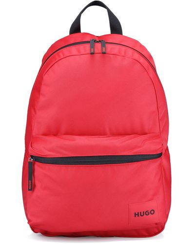 HUGO Rucksack aus recyceltem Nylon mit rotem Logo-Label
