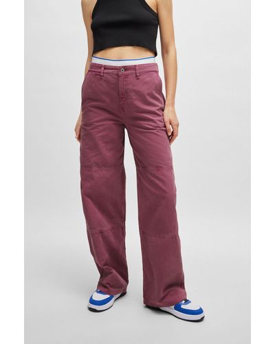 HUGO Straight-fit Trousers In Cotton Canvas - Red