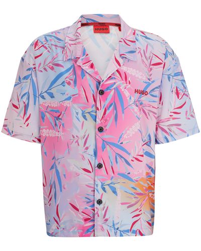 HUGO Relaxed-fit Overhemd Met Korte Mouwen En Print - Roze