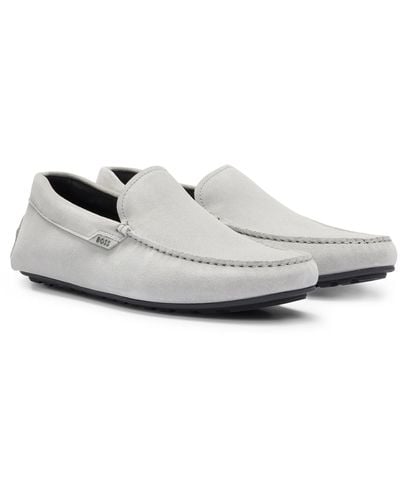 BOSS Suede Moccasins With Logo Details - White