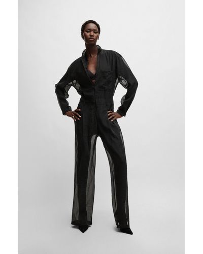 BOSS Naomi X Relaxed-fit Jumpsuit In Sheer Organza - Black