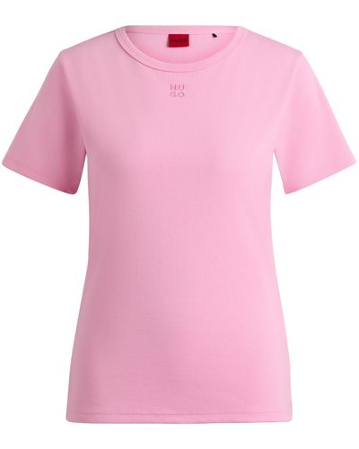 HUGO T-shirt Van Een Katoenmix Met Tweedelig Logostiksel - Roze