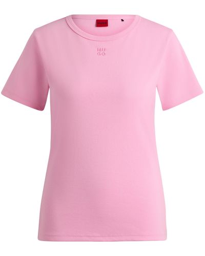 HUGO Cotton-blend T-shirt With Embroidered Stacked Logo - Pink