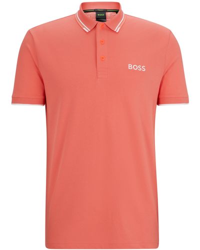 BOSS Poloshirt aus Baumwoll-Mix mit kontrastfarbenen Logos - Pink