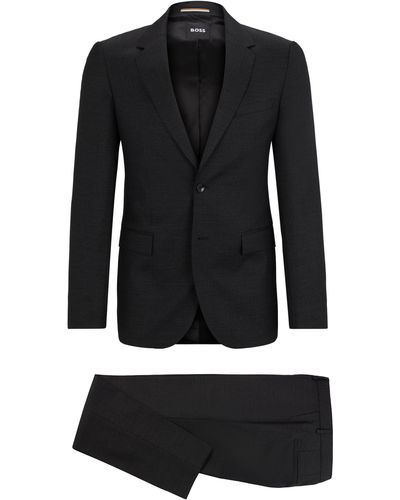 BOSS Slim-Fit Anzug aus fein gemusterter Schurwolle - Schwarz