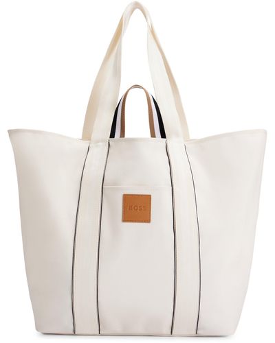 BOSS Canvas Tote Bag With Logo Patch - White