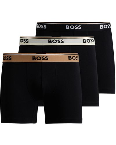BOSS Three-pack Of Stretch-cotton Boxer Briefs With Logo Waistbands - Black