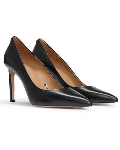 BOSS High-heeled Court Shoes In Leather With Pointed Toe - Black