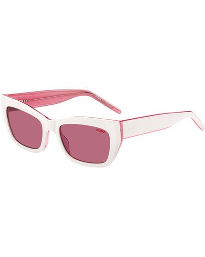 HUGO Occhiali da sole in acetato bianco con contrasti rosa