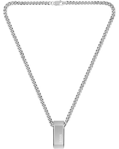 BOSS Reversible-pendant Curb-chain Necklace In A Silver Tone - Multicolour