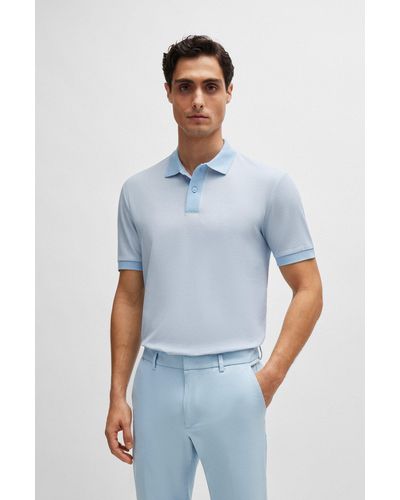 BOSS Slim-fit Polo Shirt In Two-tone Mercerized Cotton - Blue