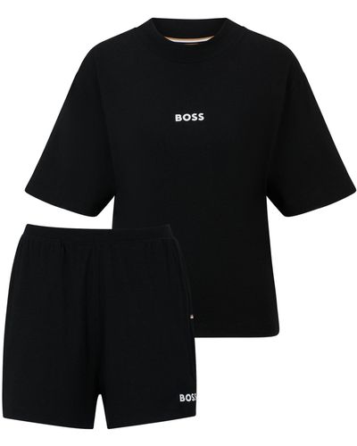 BOSS Regular-Fit Pyjama mit kontrastfarbenen Logos und Seitentaschen - Schwarz